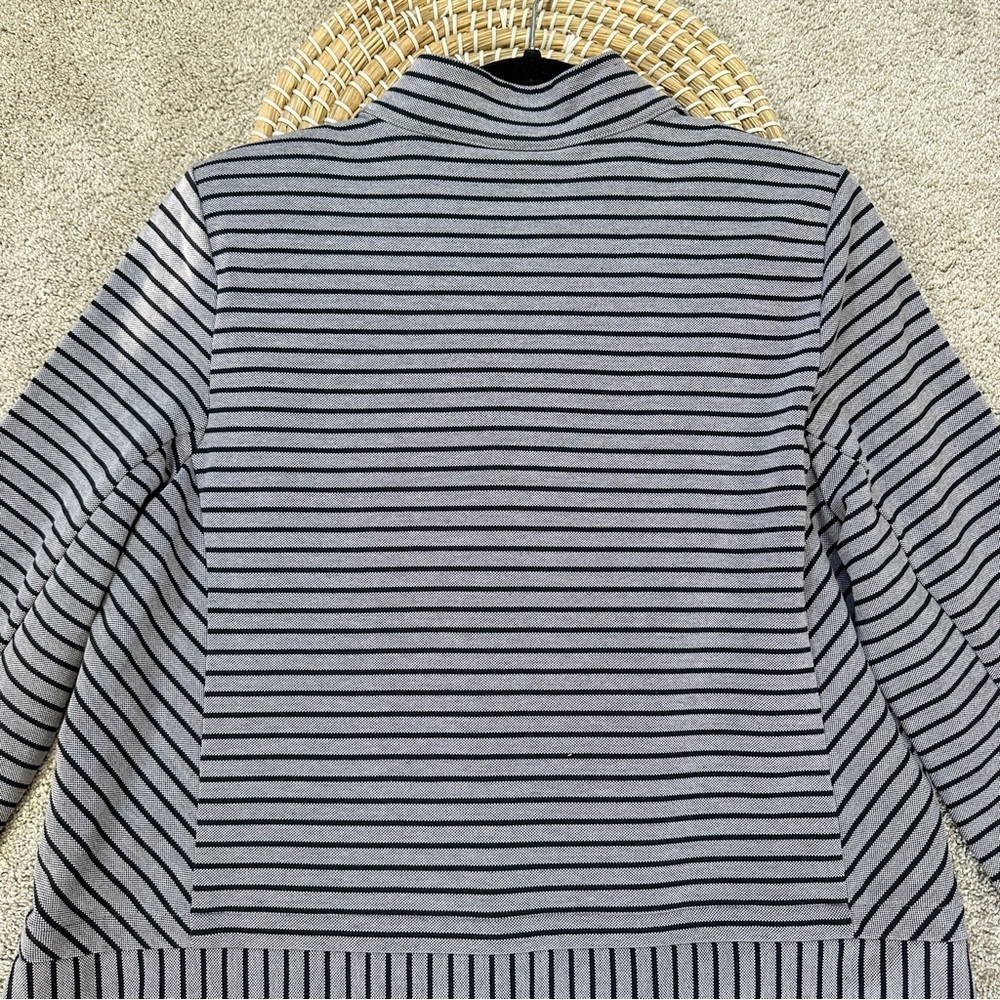 CAbi Dappled Striped Navy Gray Collarless Car Coat Jacket Blazer Academia Size L - Picture 10 of 16